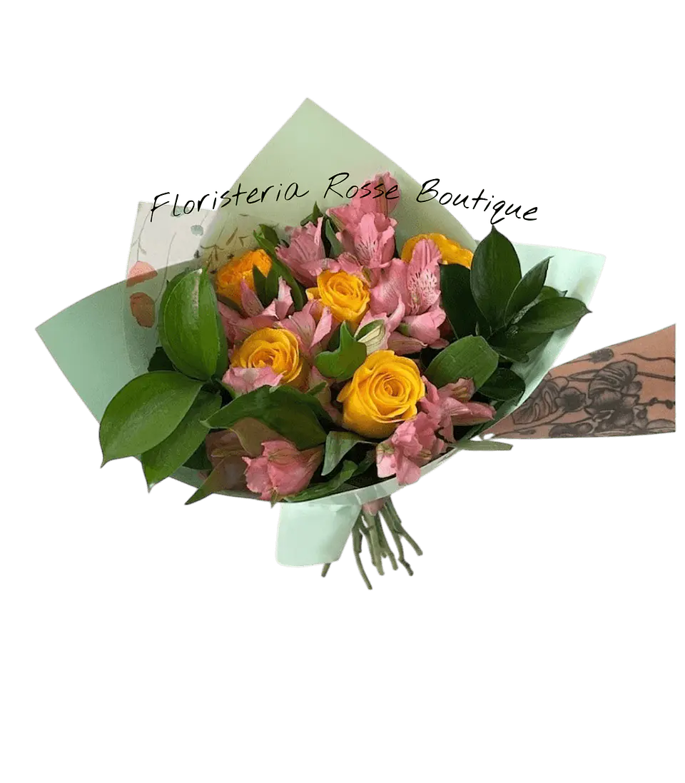 Bouquet de 6 Rosas Amarillas y Astromelias 1