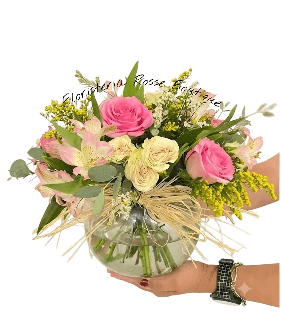 Jarrón Pecera de Rosas y Astromelias 1
