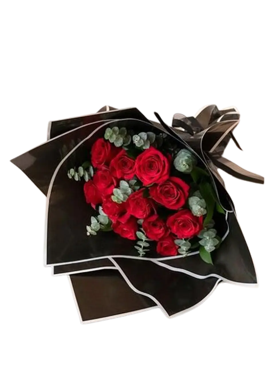 Bouquet de 12 Rosas con Eucalipto 1