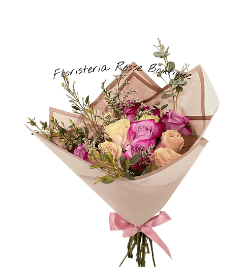 Bouquet de 6 Rosas Rosadas y 6 Rosas Moradas