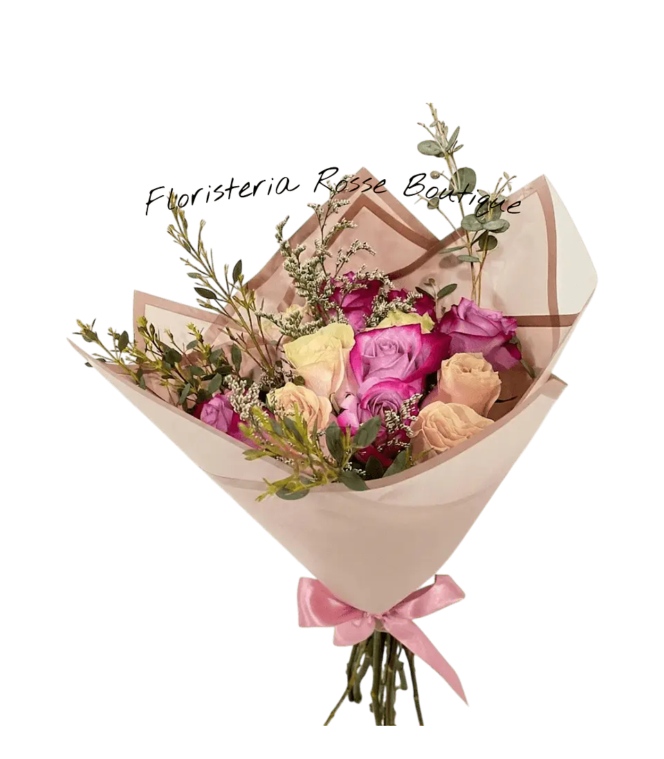Bouquet de 6 Rosas Rosadas y 6 Rosas Moradas 1