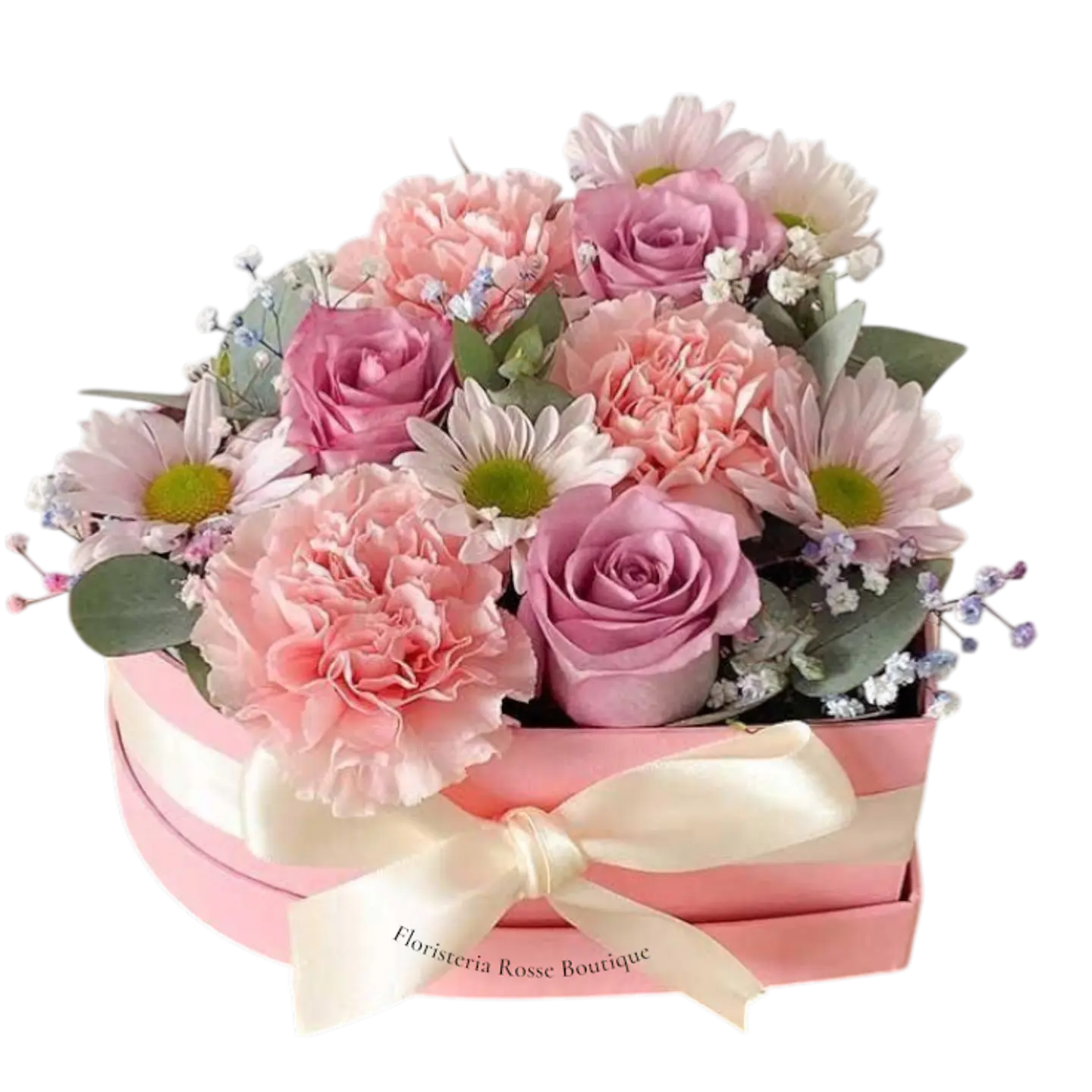 Caja Pequeña con 3 Rosas, Claveles y Margaritas 1