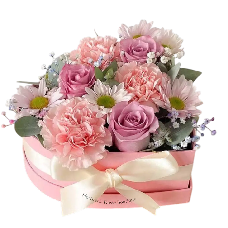 Caja Pequeña con 3 Rosas, Claveles y Margaritas 1