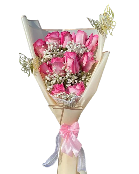 Bouquet de 12 Rosas Fuscias en Cascada