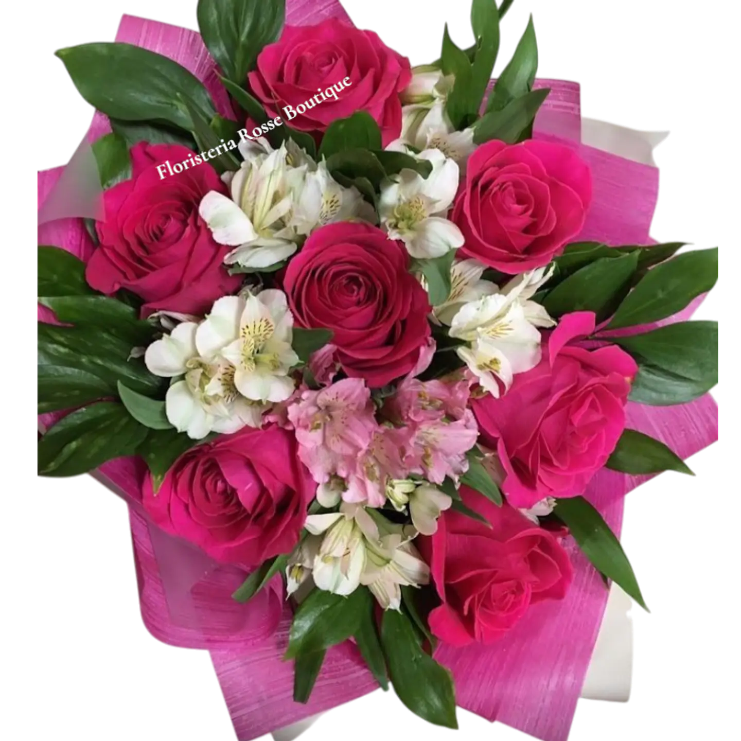 Bouquet de 8 Rosas Fucsiasy Astromelias 1