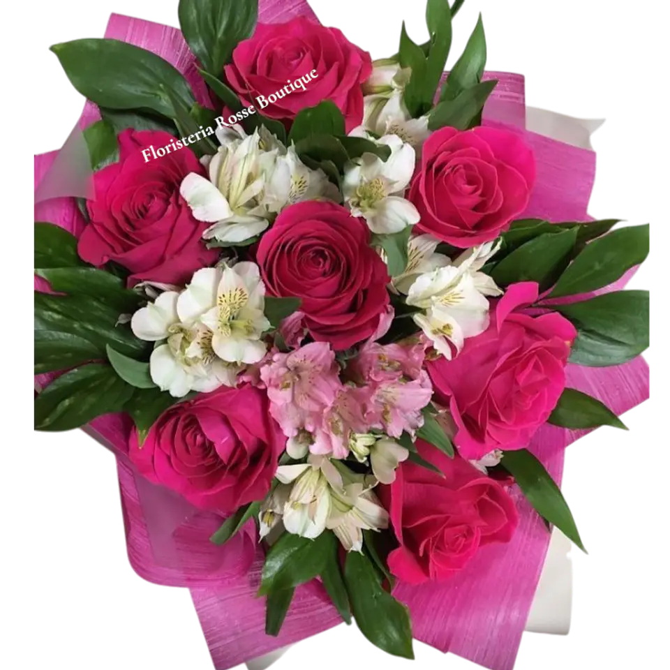Bouquet de 8 Rosas Fucsiasy Astromelias 1