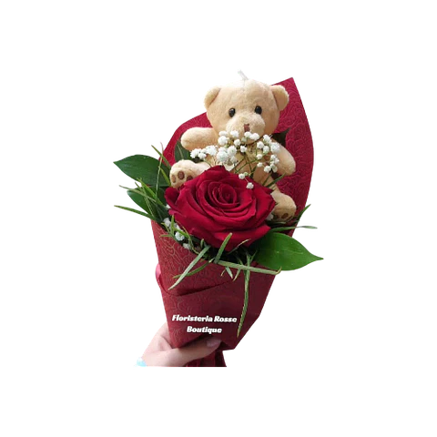 Unidad de Rosa Roja con Peluche Pequeño