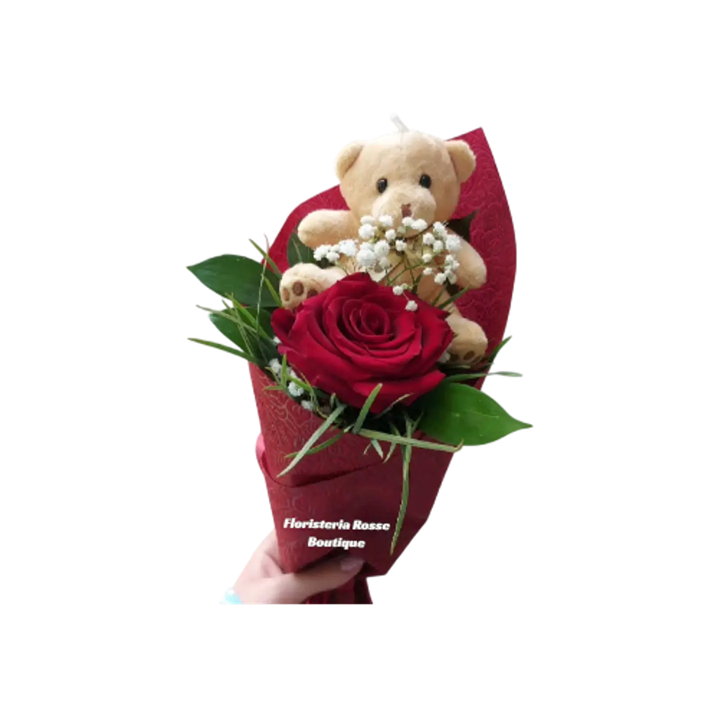 Unidad de Rosa Roja con Peluche Pequeño 1