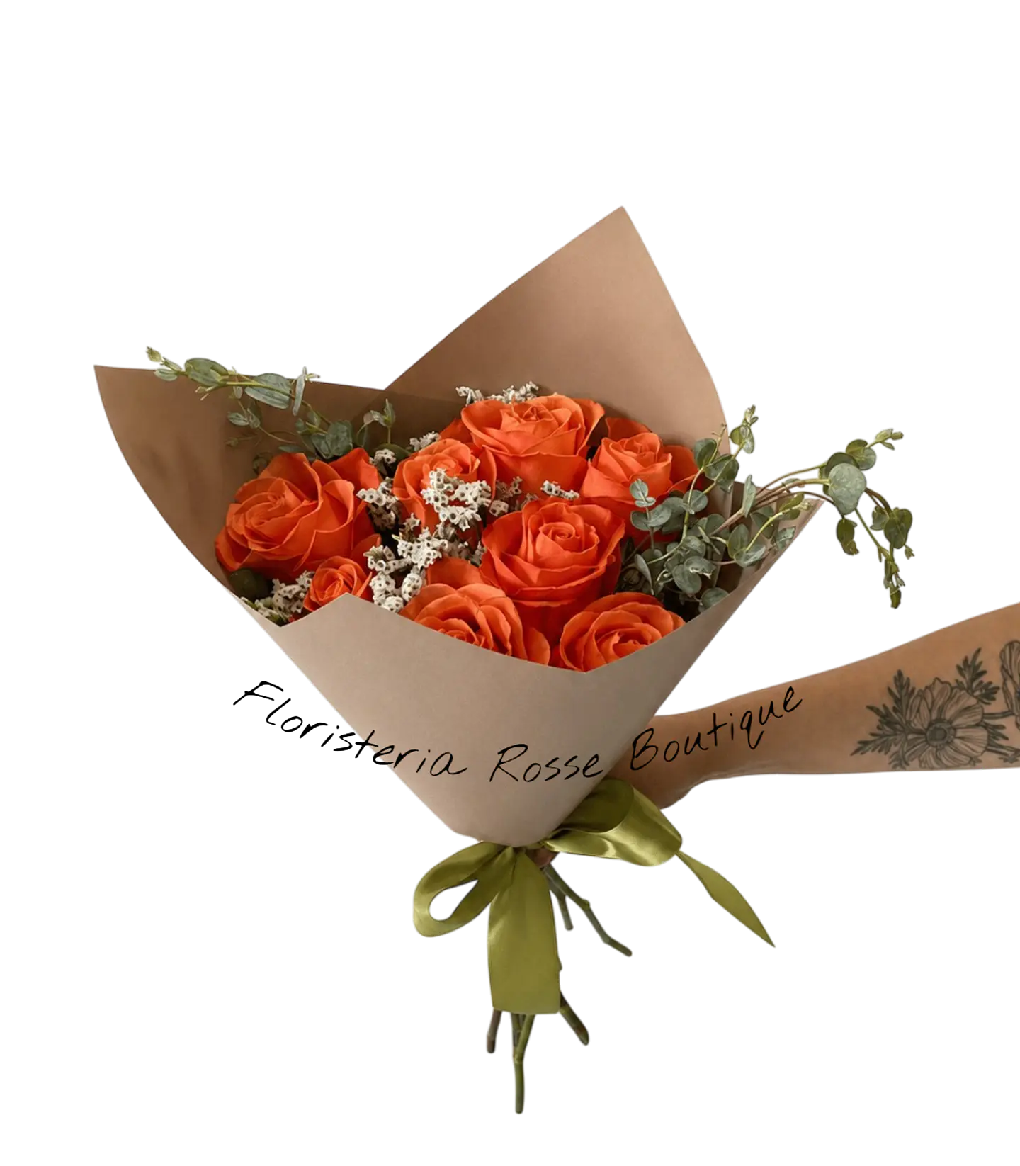 Bouquet de 12 Rosas Naranjas con Follaje 1