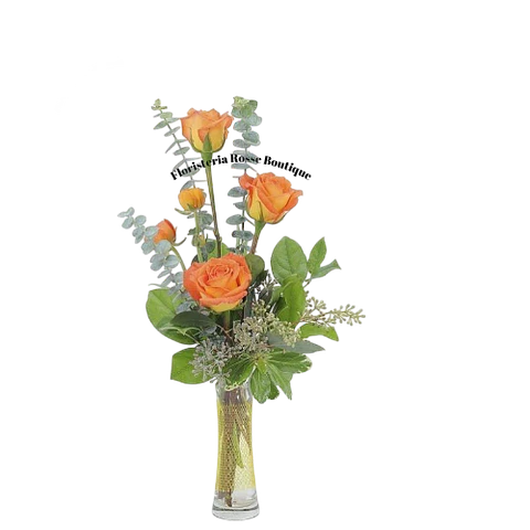 Jarrón Solitario de 4 Rosas Naranjas