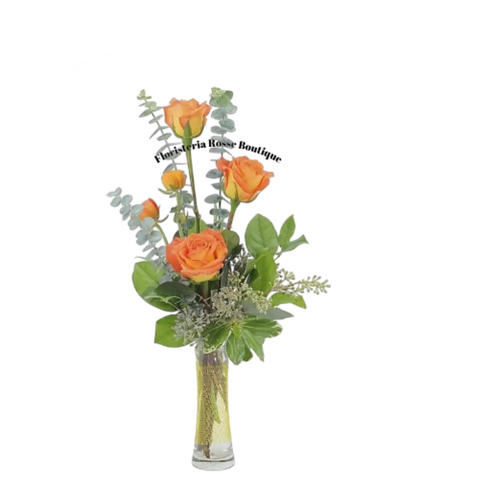 Jarrón Solitario de 4 Rosas Naranjas 1