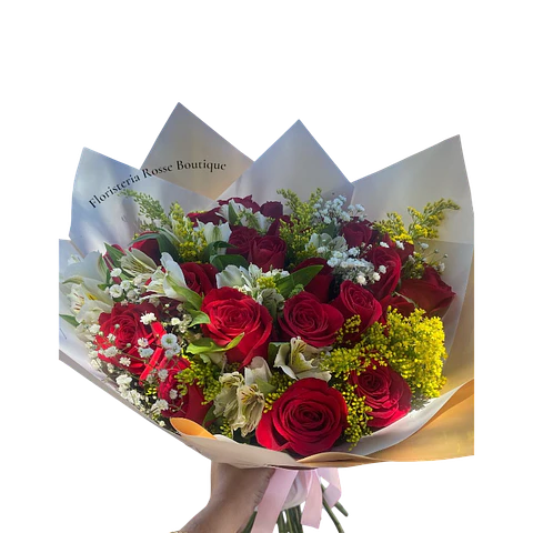 Bouquet de 20 Rosas Rojas con Astromelia