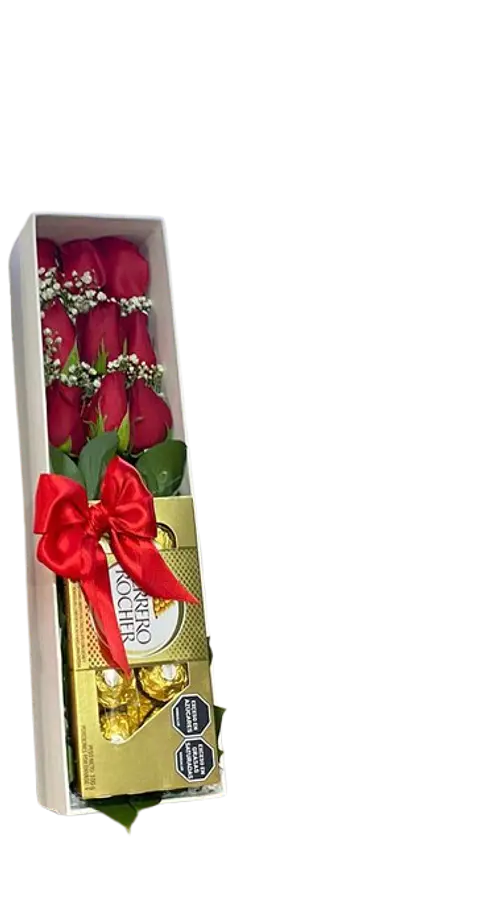 Caja de 9 Rosas Rojas y Chocolates X8