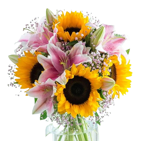 Ramo de Girasol con Lirios Rosados
