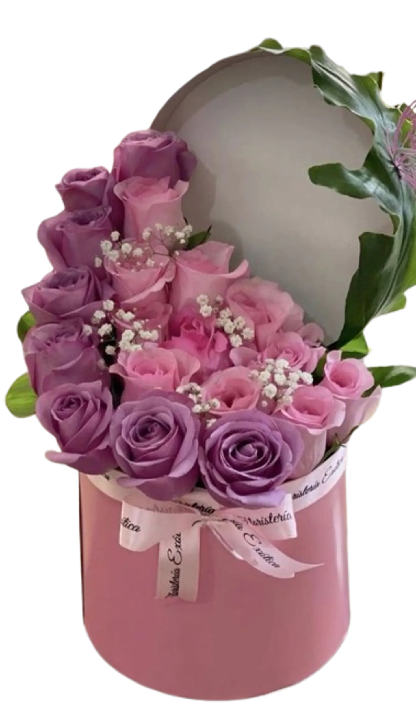 Caja de Rosas Moradas y Rosadas 1