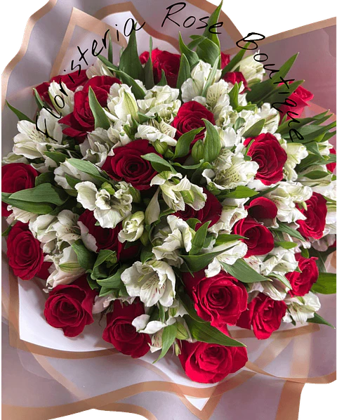 Bouquet de 24 Rosas Rojas con 20 Astromelias Blanca