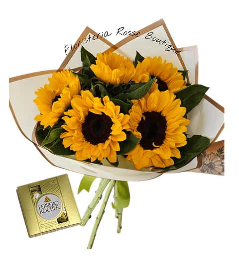 Bouquet de 6 Girasoles con Chocolates Ferrero X4