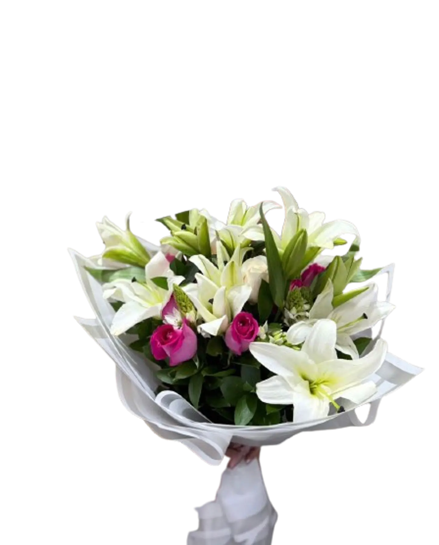Bouquet de Lirios y Rosas con Follajes 1