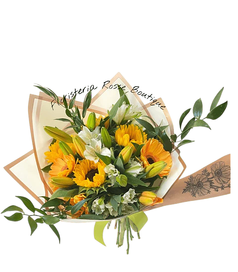 Bouquet de 6 Girasoles 3 Lirios y Astromelias