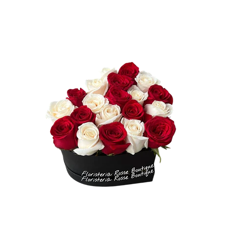 Caja Corazón de 10 Rosas Blancas y 10 Rosas Rojas