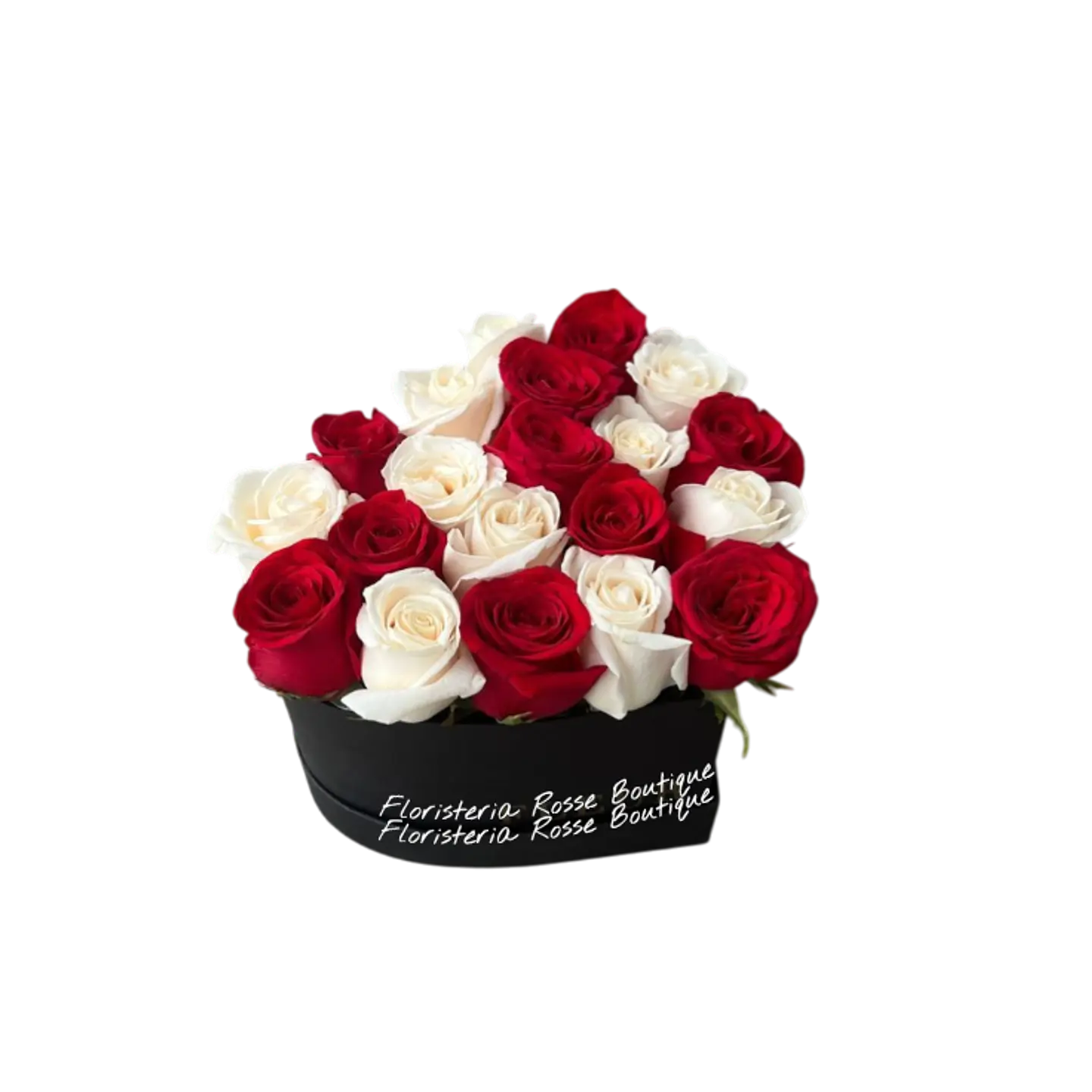 Caja Corazón de 10 Rosas Blancas y 10 Rosas Rojas 1