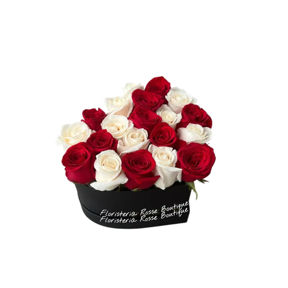 Caja Corazón de 10 Rosas Blancas y 10 Rosas Rojas 1