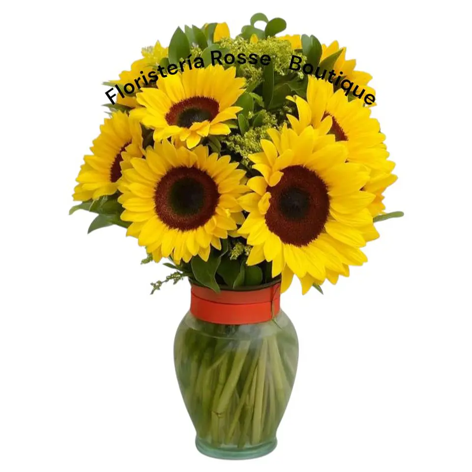 Jarrón de 10 Girasoles con Follajes 1