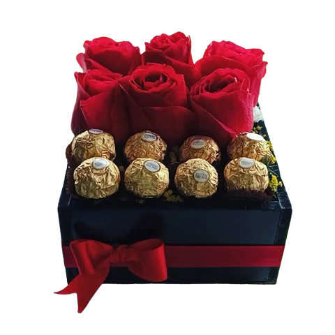 Caja de 6 Rosas Rojas y 8 Chocolates