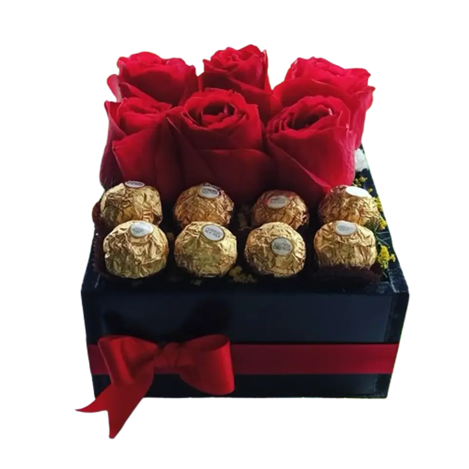 Caja de 6 Rosas Rojas y 8 Chocolates 1