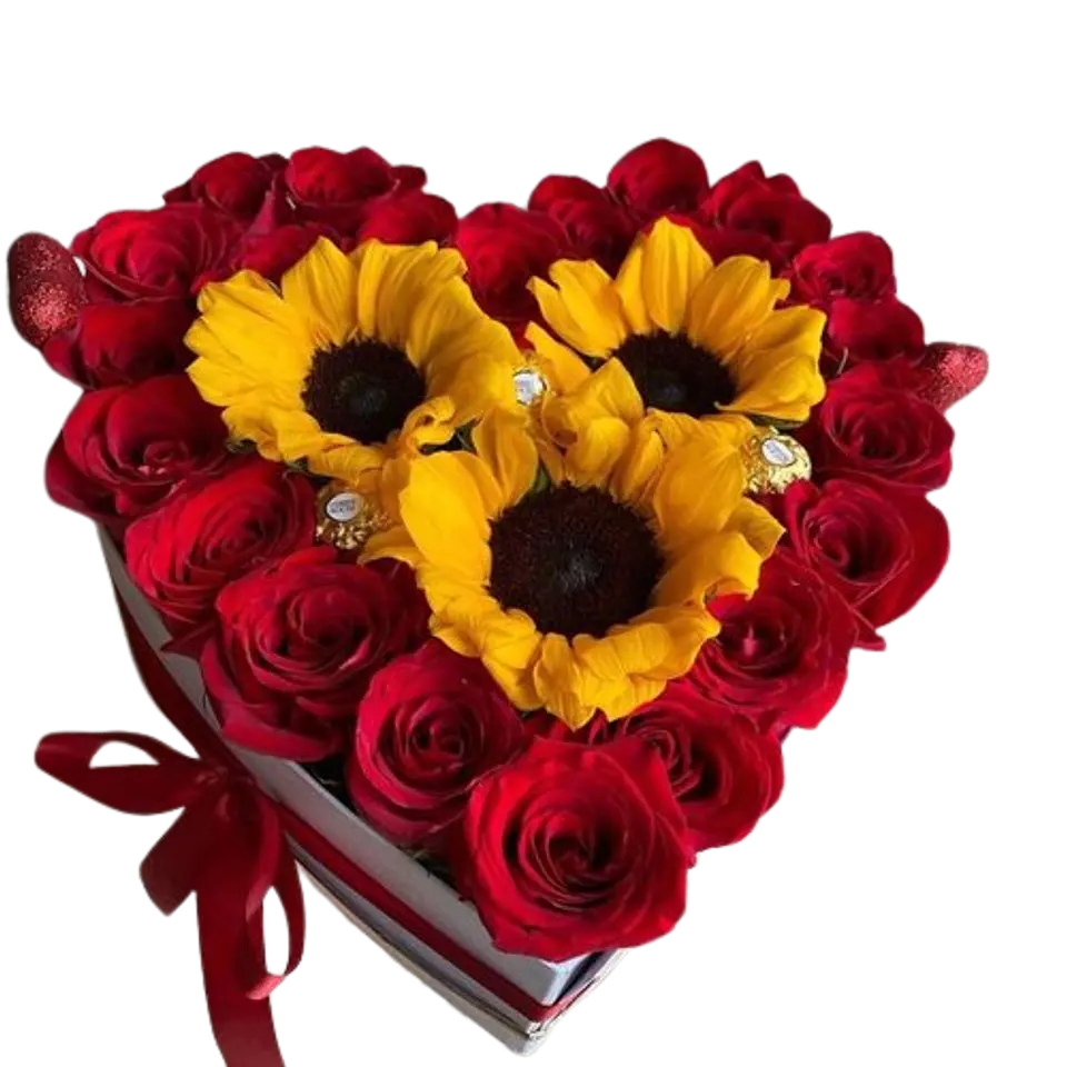 Caja Corazón con Rosas y Girasoles 1