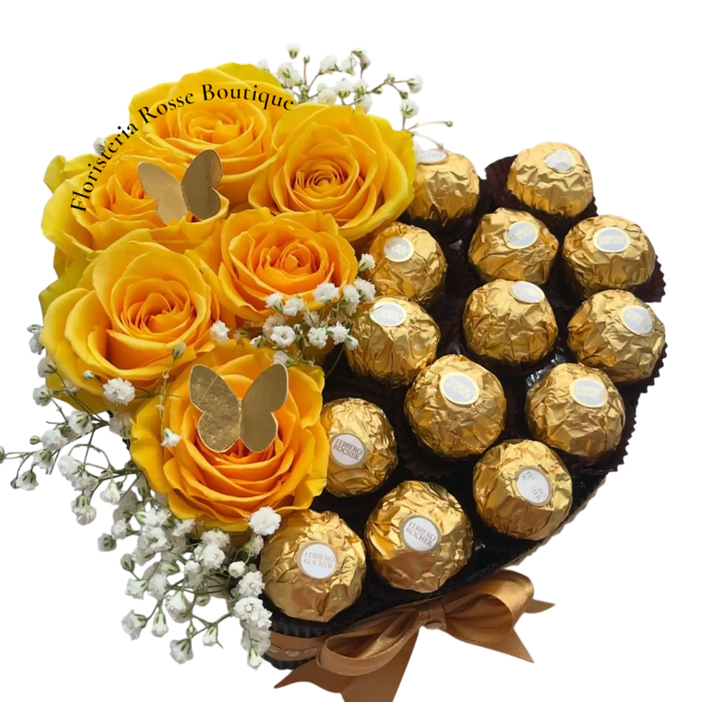 Caja Corazón de 6 Rosas Amarillas y 13 Chocolates 1