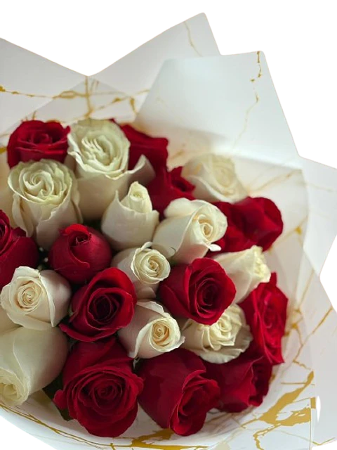 Bouquets de 24 Rosas Rojas y Blancas