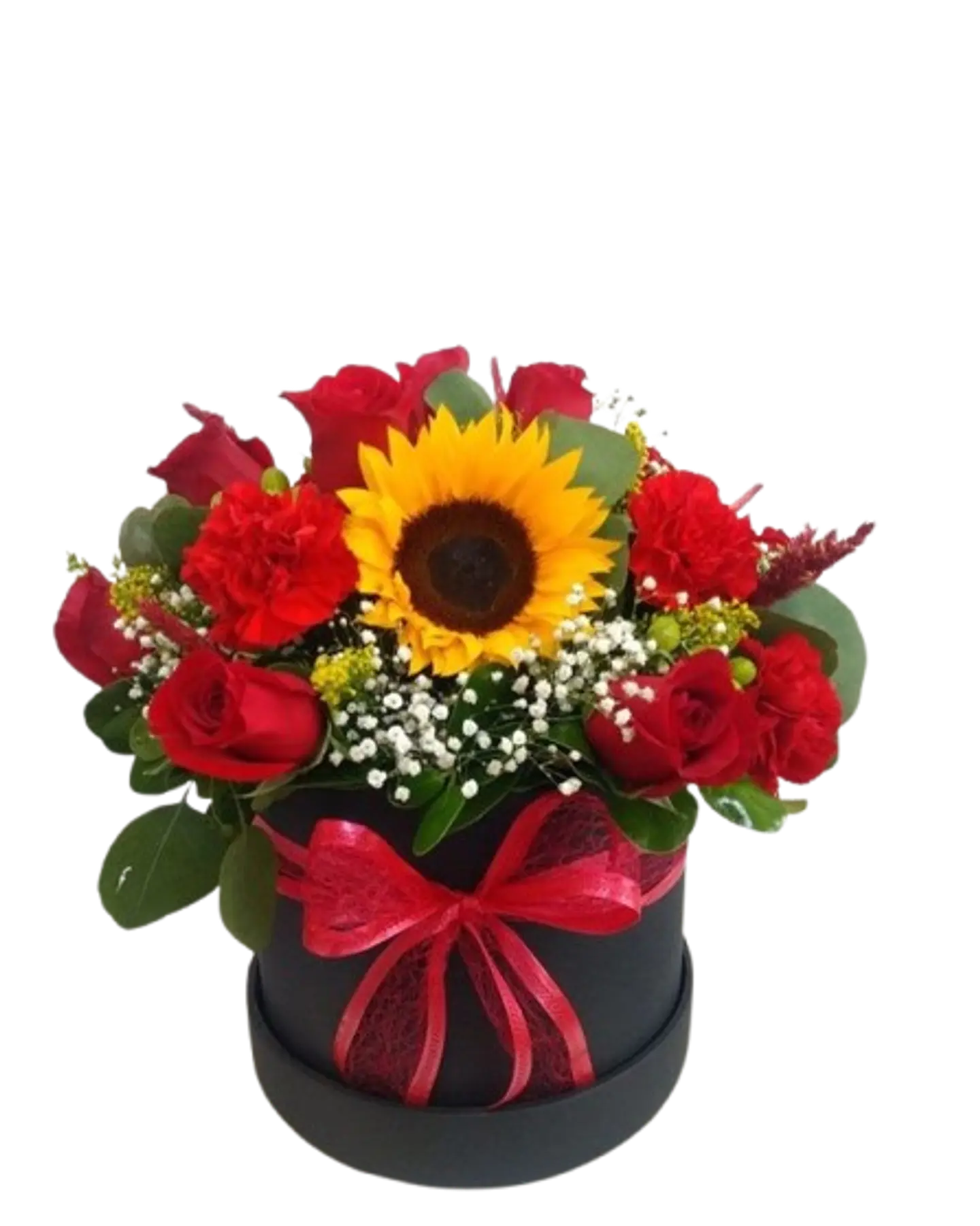 Caja de 12 Rosas Rojas y 2 Girasoles 1