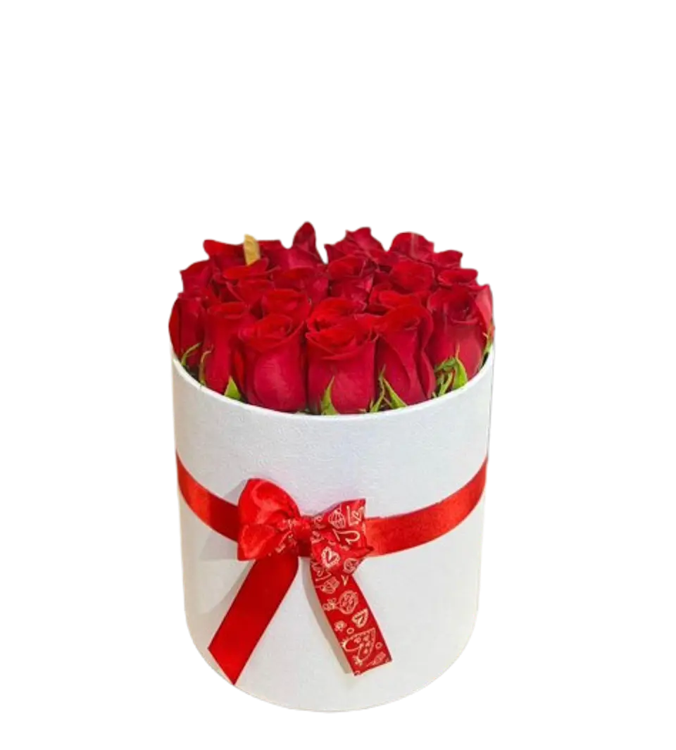 Cilindro Blanco de 24 Rosas Rojas 1