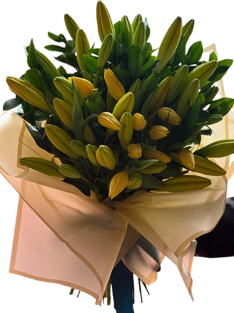 Bouquet Lirios Amarillo con Follaje
