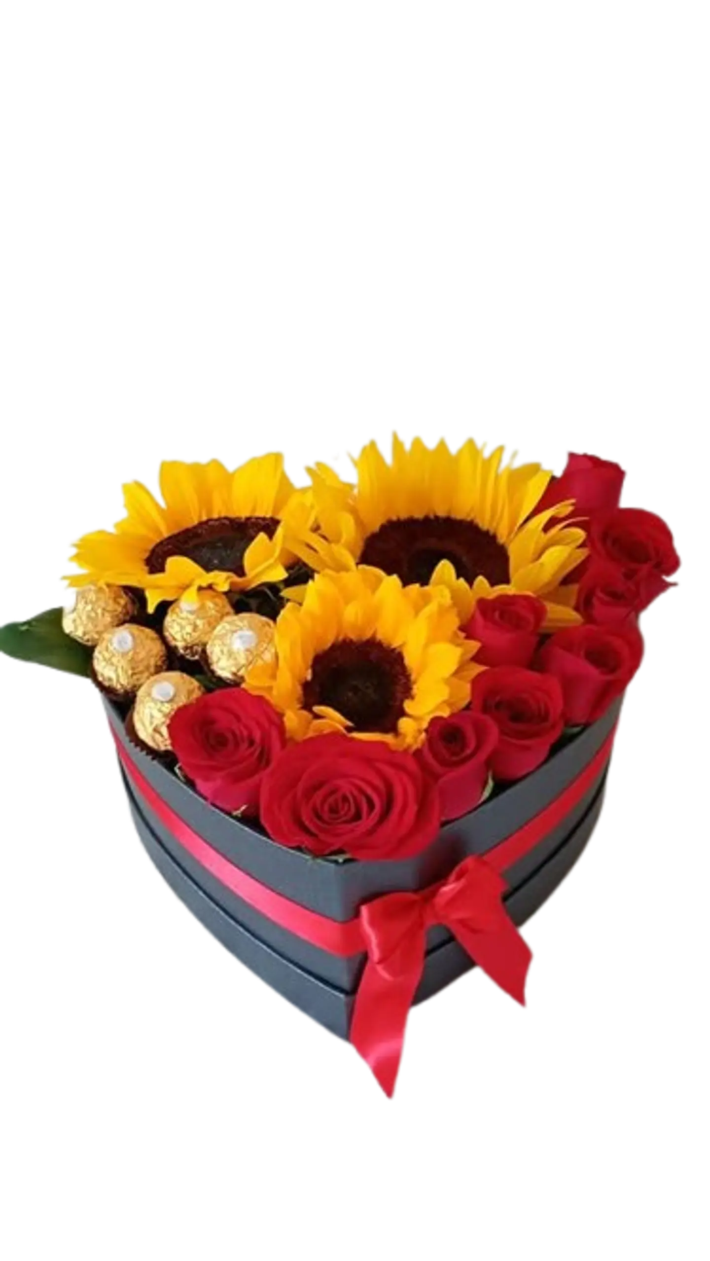 Caja de Girasoles, Rosas y Chocolates Ferreros 1