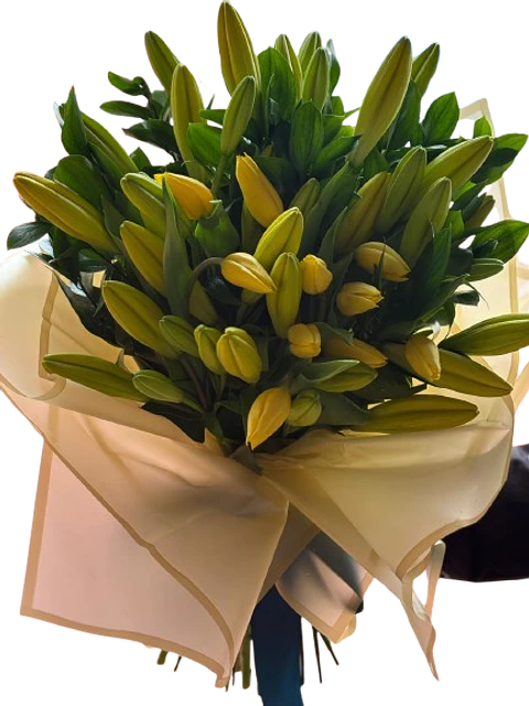 Bouquet Lirios Amarillo con Follaje