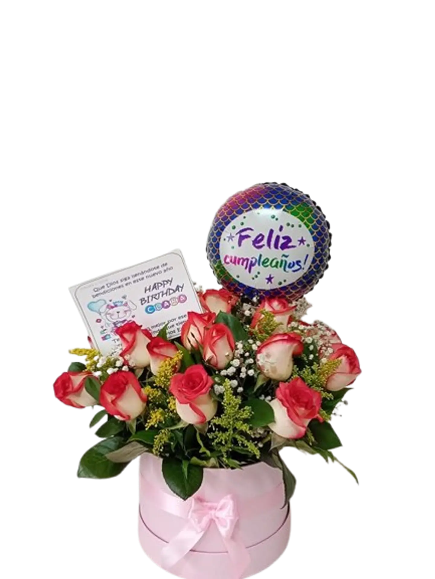 Caja de Rosas Rosadas y Globo 1
