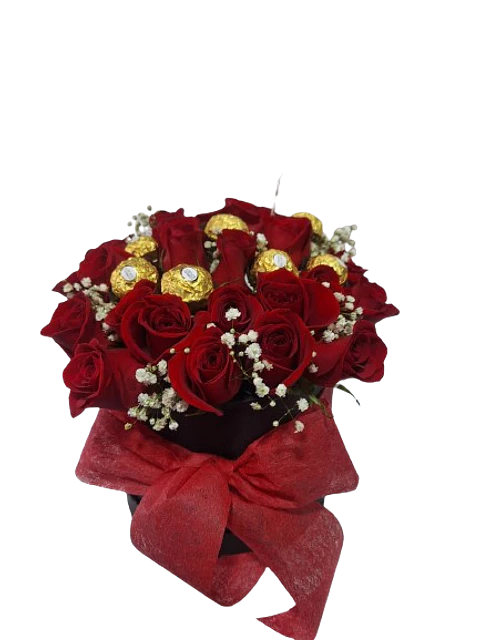 Caja de Rosas X24 con Chocolate Ferrero