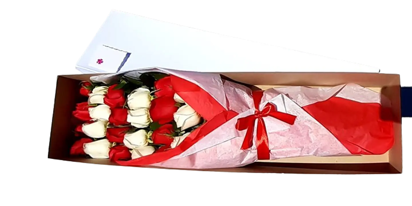 Caja de Rosas Rojas y Blancas 1
