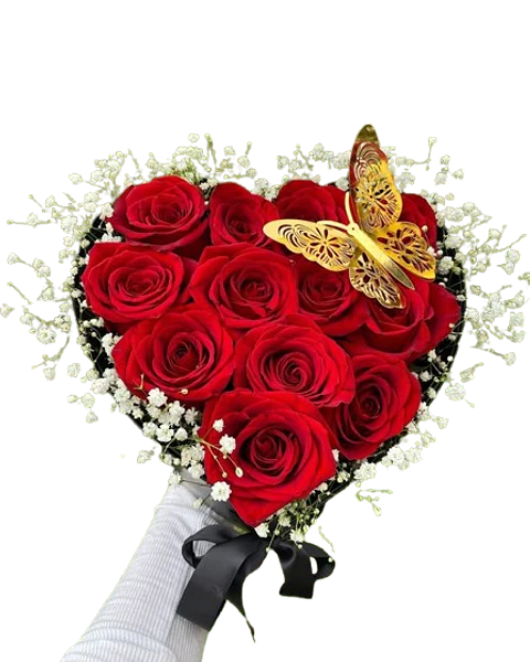 Caja Forma de Corazón con 12 Rosas Rojas