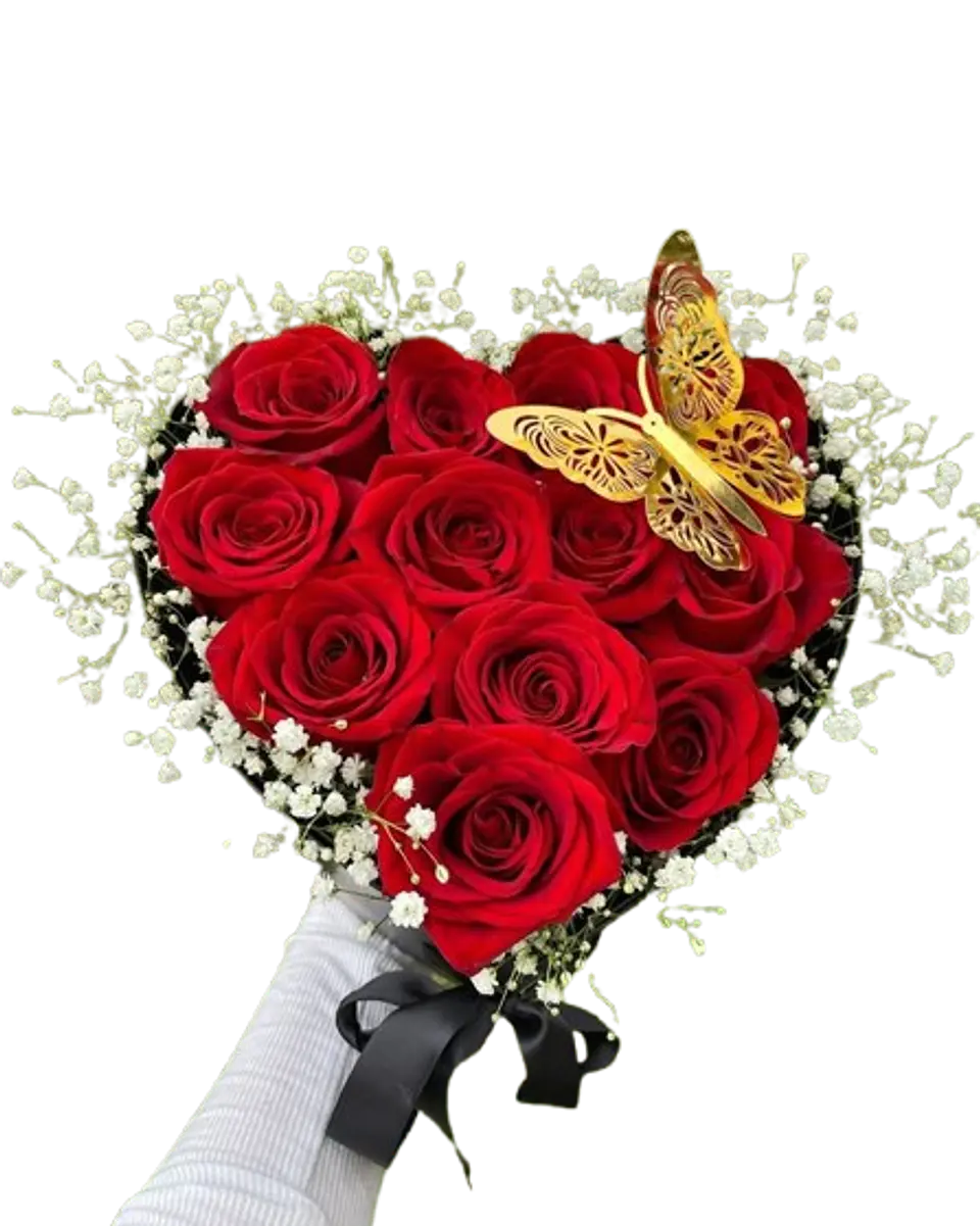 Caja Forma de Corazón con 12 Rosas Rojas 1
