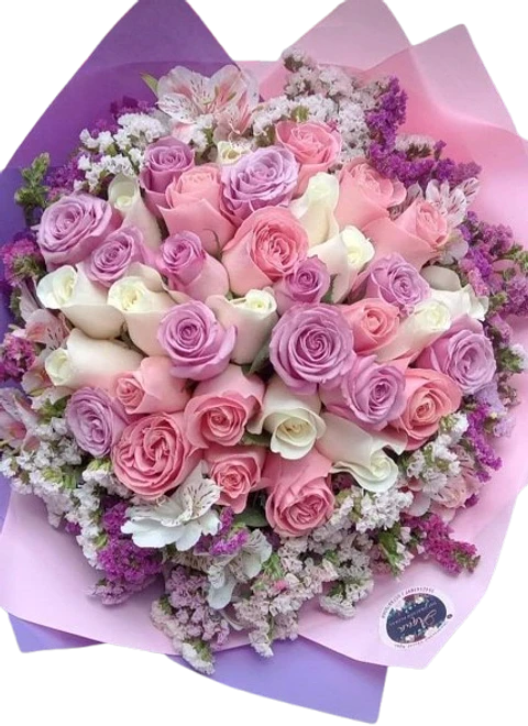 Bouquet de 24 Rosas Moradas, Rosadas y Blancas