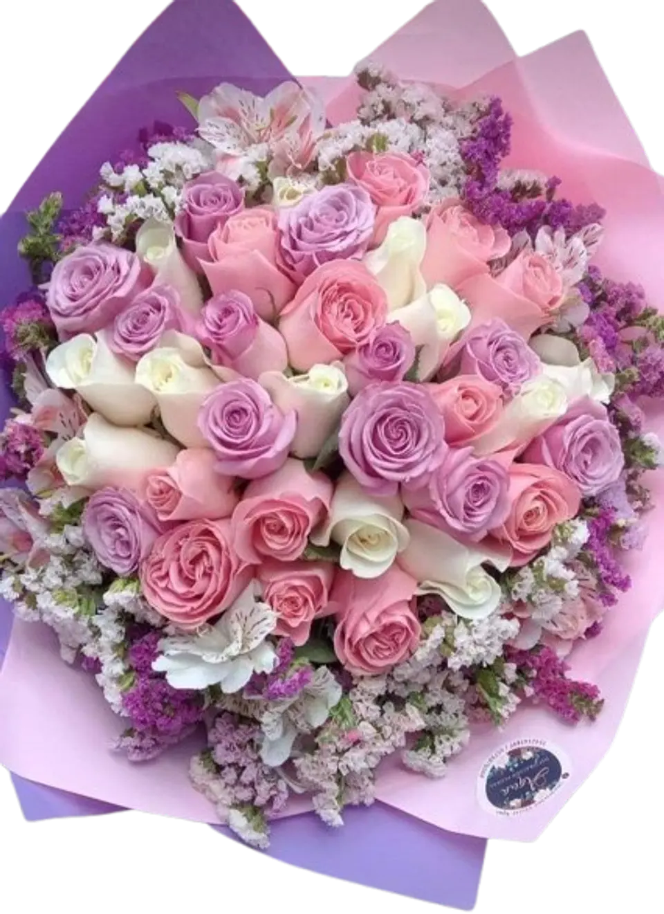 Bouquet de 24 Rosas Moradas, Rosadas y Blancas 1
