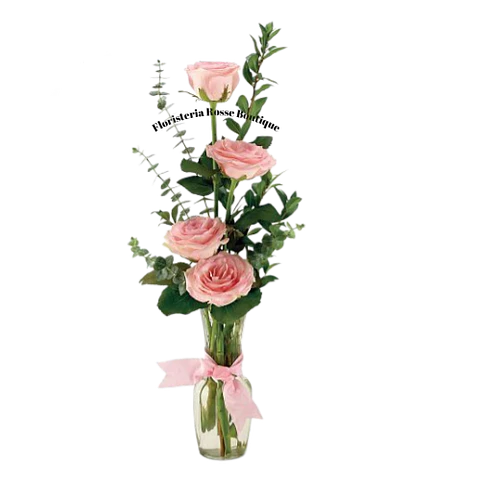 Jarrón Solitario de 4 Rosas Rosadas
