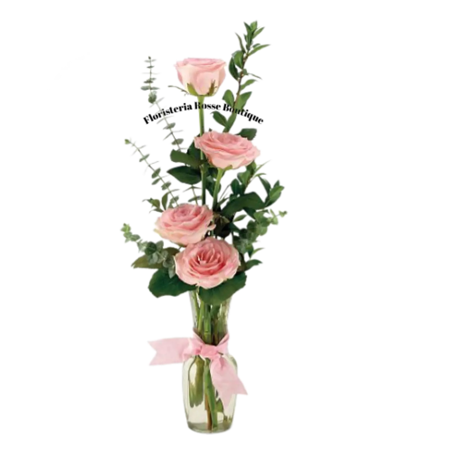Jarrón Solitario de 4 Rosas Rosadas 1
