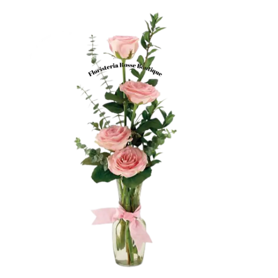 Jarrón Solitario de 4 Rosas Rosadas 1