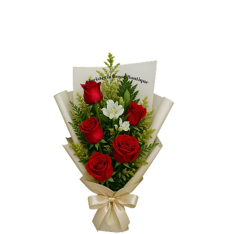 Bouquet de 5 Rosas Rojas con Follajes