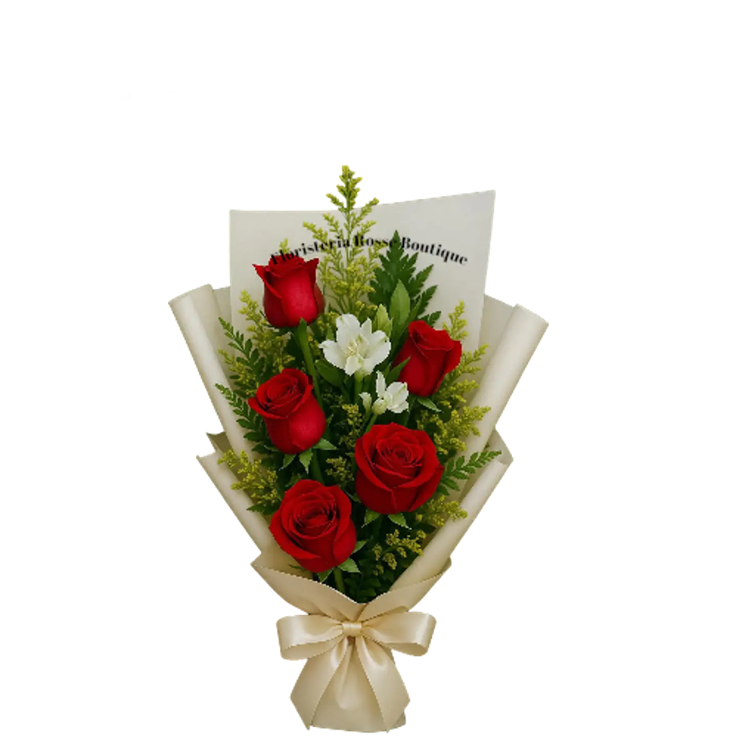 Bouquet de 5 Rosas Rojas con Follajes 1