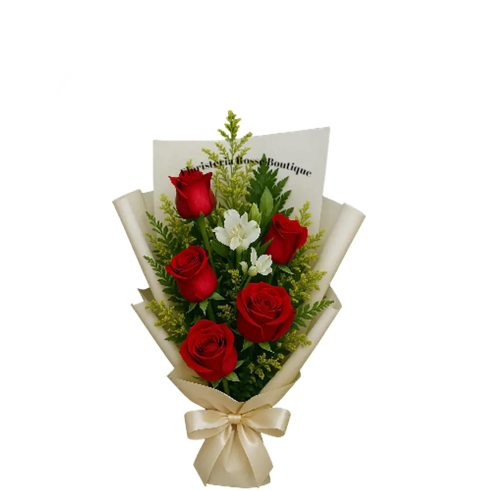 Bouquet de 5 Rosas Rojas con Follajes 1